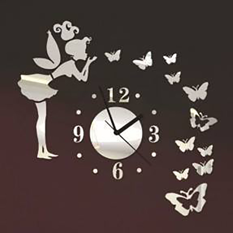 3d DIY wall art Girl band butter fly mirror acrylic wall clock-LaserCr