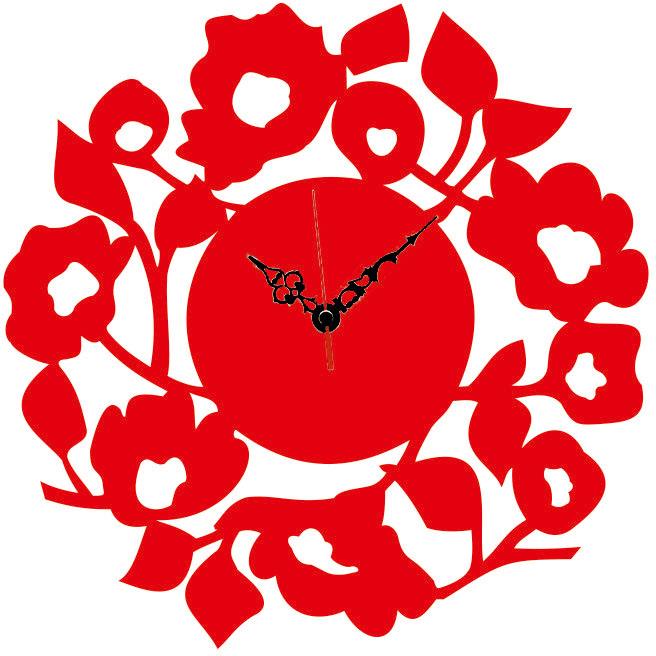 Elegant Red Flower Designer Wall Clock, Color : Black