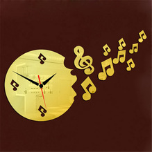Golden Color 10pcs Music Symbols 3d Diy Acrylic Wall Clock-lasercrafts