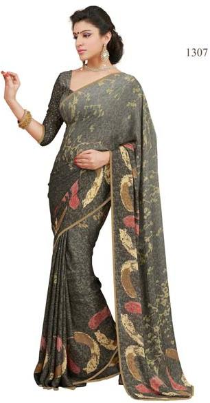 Black Color Printed Georgette  Saree with Blause