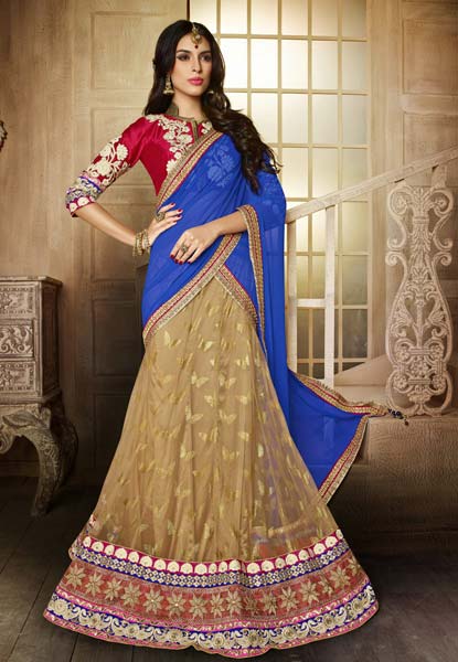 Designer Beige Color Legenga Choli with Stunning Embrodered Blouse