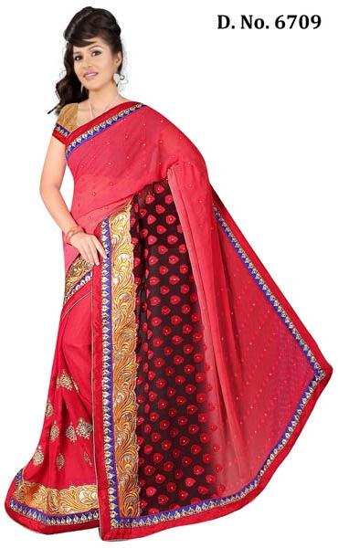 Designer Red Wedding Wear Saree, Age Group : 18 - 48