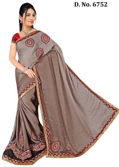 Desingner Brawn Creap Buttiwork Fancy Saree, Gender : Women