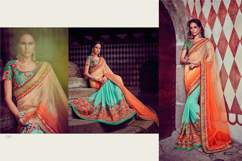 Orange and Sky Blue Color Georgette Fancy Designer Lehanga Saree