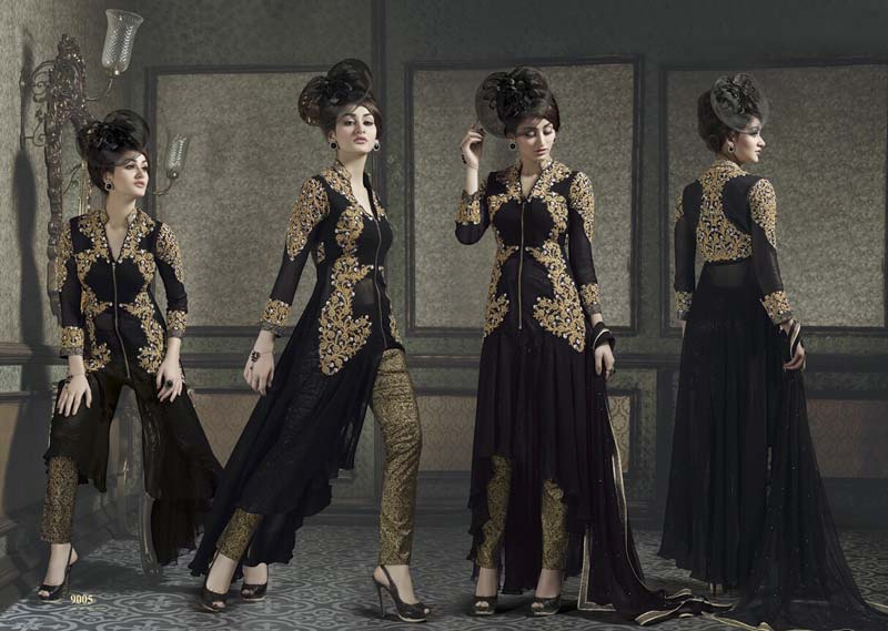 Black Color Pure Banarasi Designer Suit, Gender : Women