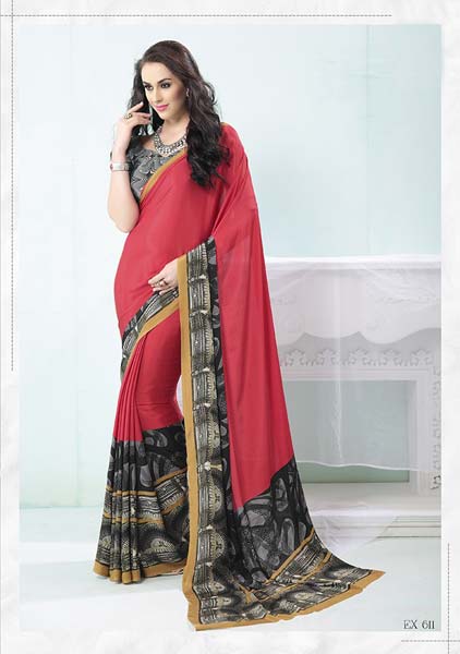 Black Printed Crepe Silk Saree, Gender : Women