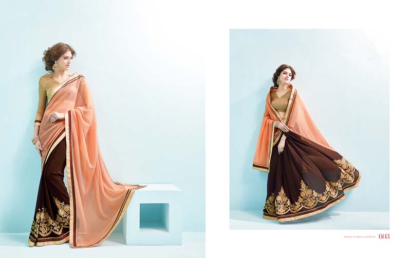 Radhika Fibers Brawn Color Georgette Saree with Blause