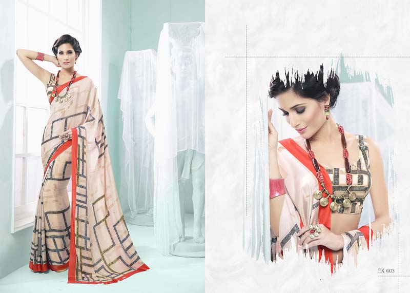 Radhika Fibers Cream Color Creape Silk Printed Saree with Blause