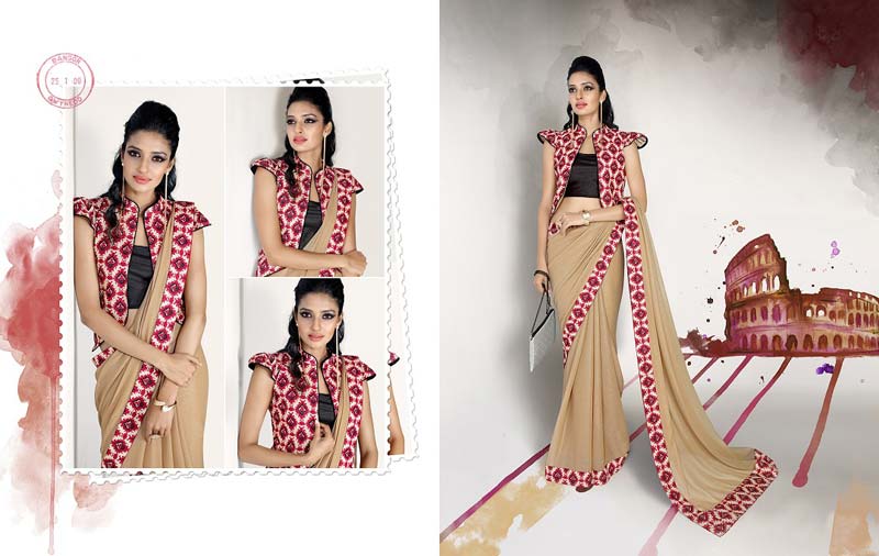 Radhika Fibers Cream Color Faux Georgette Saree with Fancy Blause