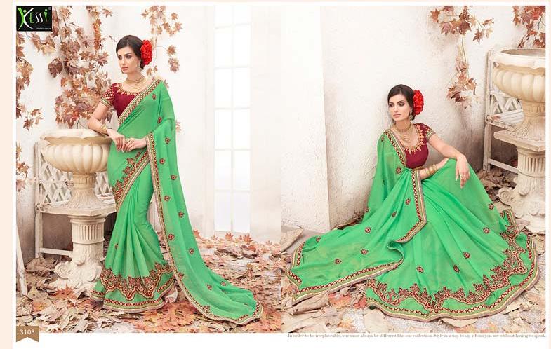 Radhika fibers green color fancy designer georgette saree with blause