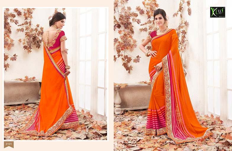 radhika fibers orange  color georgette fancy saree with blause