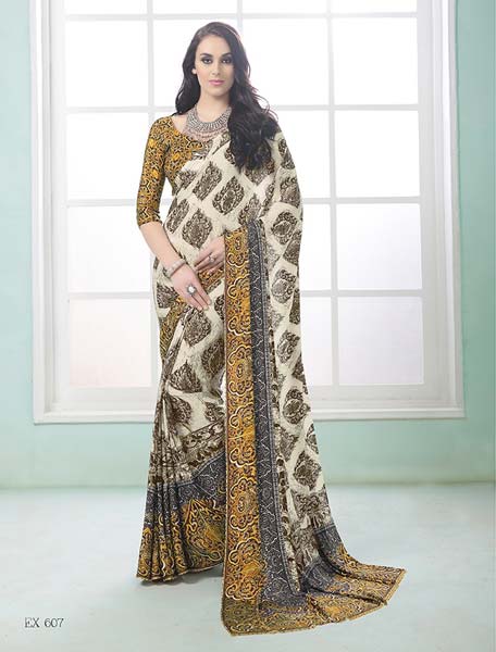 Radhika Fibers Printed Crepe Silk Saree, Gender : Women