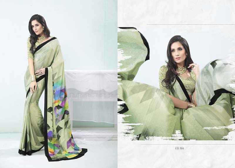 Dark Sea Green Printed Crepe Silk Saree