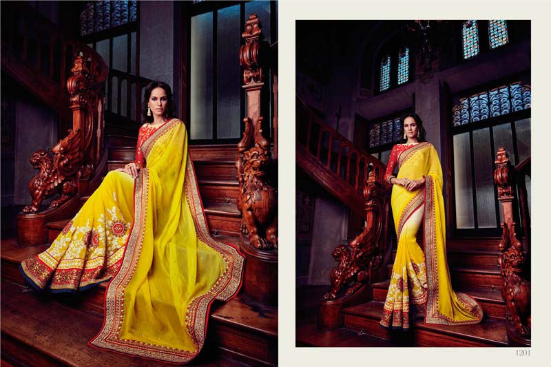 Yellow Color Georgette Designer Lehanga Saree with Blause