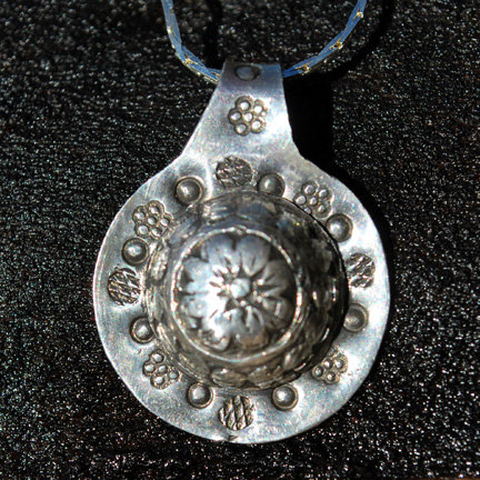 Embossed Silver Necklace - Silver Flower Necklace