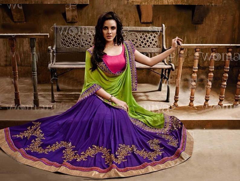 Latest Stylish Georgette Designer Saree With Purple Color - 9455