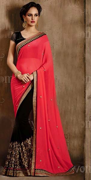 Latest Stylish Georgette Designer Saree with Black Color - 9453