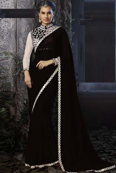 Latest Stylish Georgette Designer Saree with Black Color - 9450b