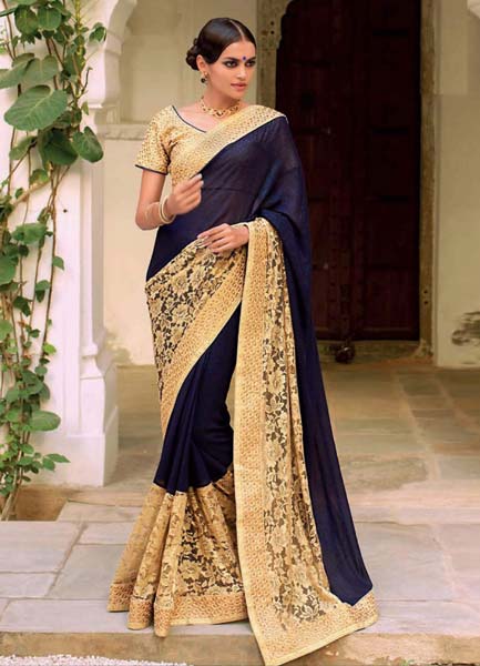 Georgette Designer Saree With Blue Color