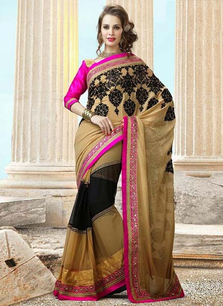 Latest Stylish Georgette Designer Saree With Brown Color - 9292