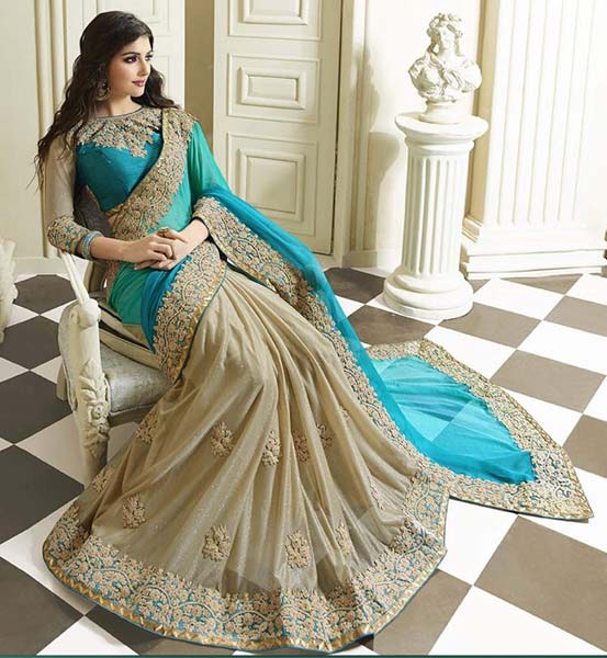 Latest Stylish Georgette Designer Saree With Cream Color - 9487