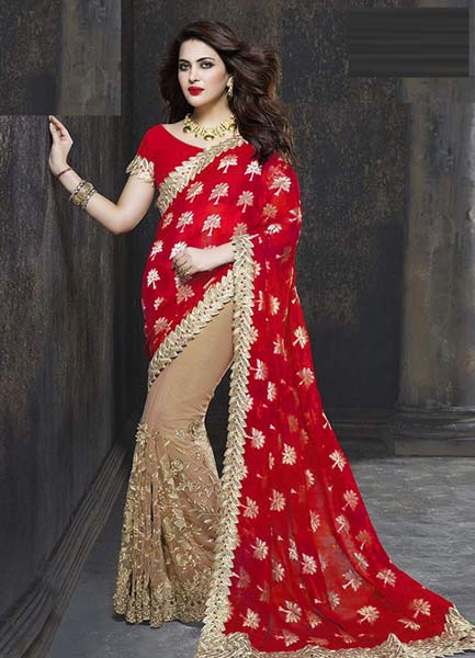 Georgette Designer Saree With Red Color