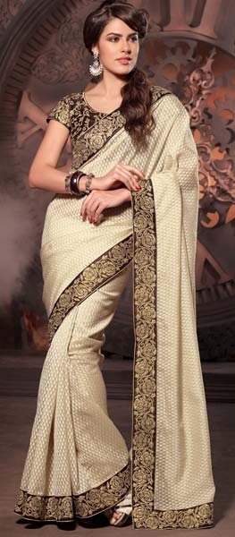 Latest Stylish Jacquard Designer Saree with Cream Color - 9226