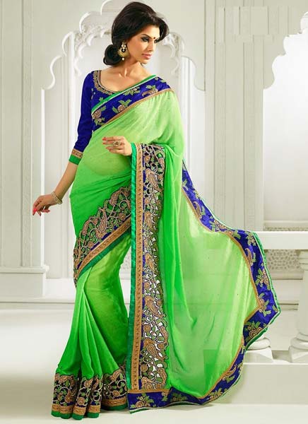 Latest Stylish Jacquard Designer Saree With Green Color - 9155