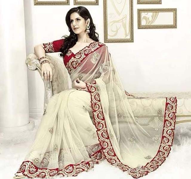 Net Designer Saree With Cream Color