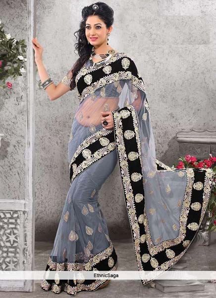 Latest Stylish Net Designer Saree With Grey Color - 9286