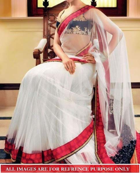 Net Designer Saree With White Color