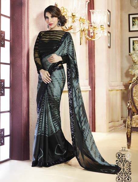 Satin Designer Saree with Black Color