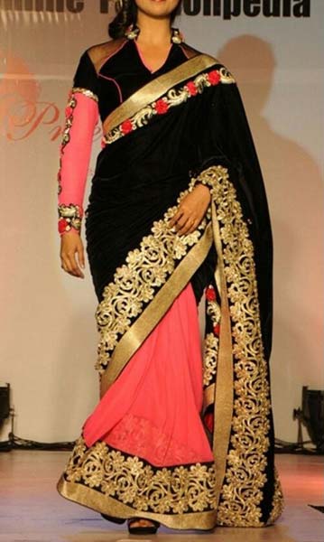 Velvet designer saree with Pink color