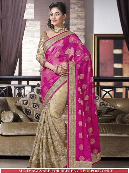 Latest Stylish Viscose Designer Saree with Beige and Pink Color - 9244