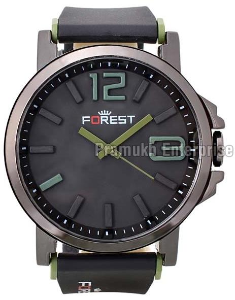 Forest green dial black belt fancy analog watch for men and boys