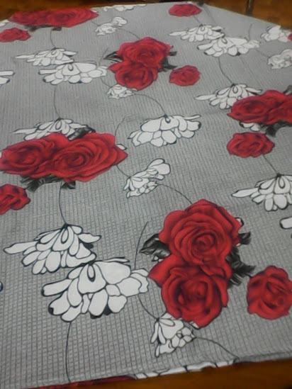 Plain  Floral with Red Roses Poly Cotton  Bedsheet Print Fabrics
