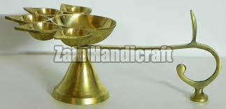 Polished Panch Aarti Brass Diya, for Pooja, Size : Multisize