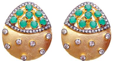 Golden Earring with Green Color Stone At 999