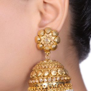 Golden Earrings with White Pearls