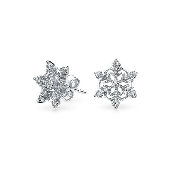 18k White Gold Swarovski Zirconia Snowflake Christmas Stud Earrings