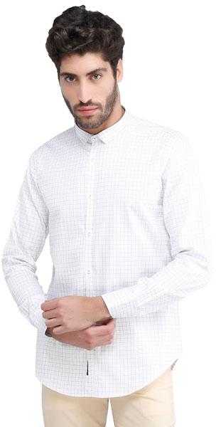 KARSCI full sleeve 100% cotton White Checkered Shirt, Gender : male