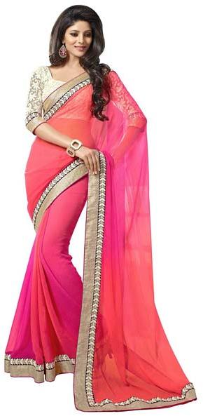 Fashions Women's Chiffon Saree, Color : pink