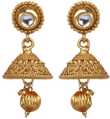 Golden Jhumka with White Stone