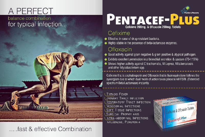 Pentacef Plus (cefixime 200 mg + Ofloxacin 200 mg Tablets)