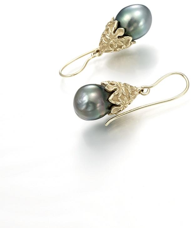 Black Tahitian baroque pearl earrings