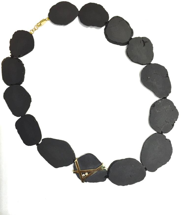 Black tourmaline slice necklace
