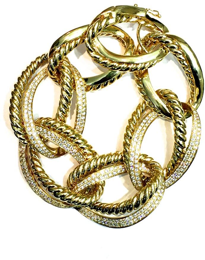 Gold and diamond large link bracelet