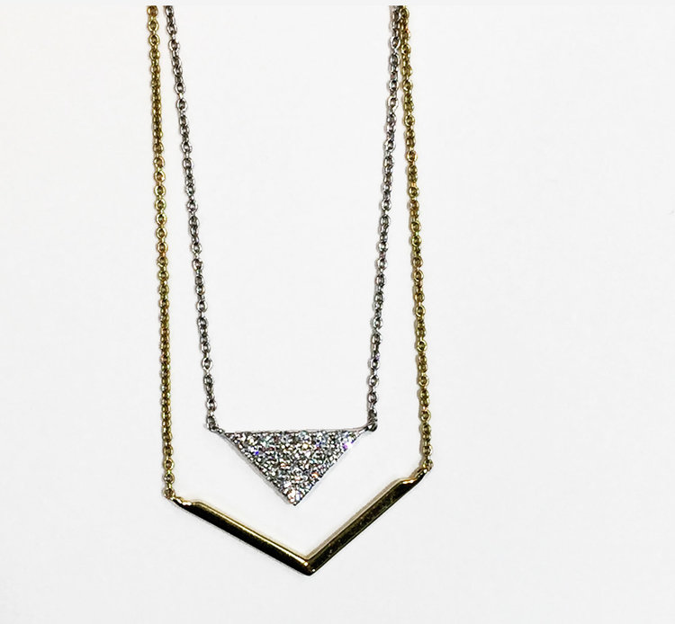 yellow and white gold diamond geometric shape necklace