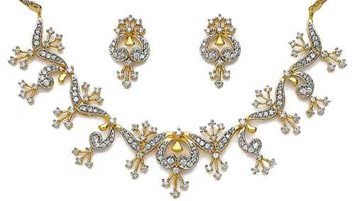 Gold Diamond Necklace Set - Dneck 001