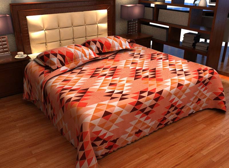 Factorywala Premium Cotton Checkered Print Orange Colour Double Bed Sh